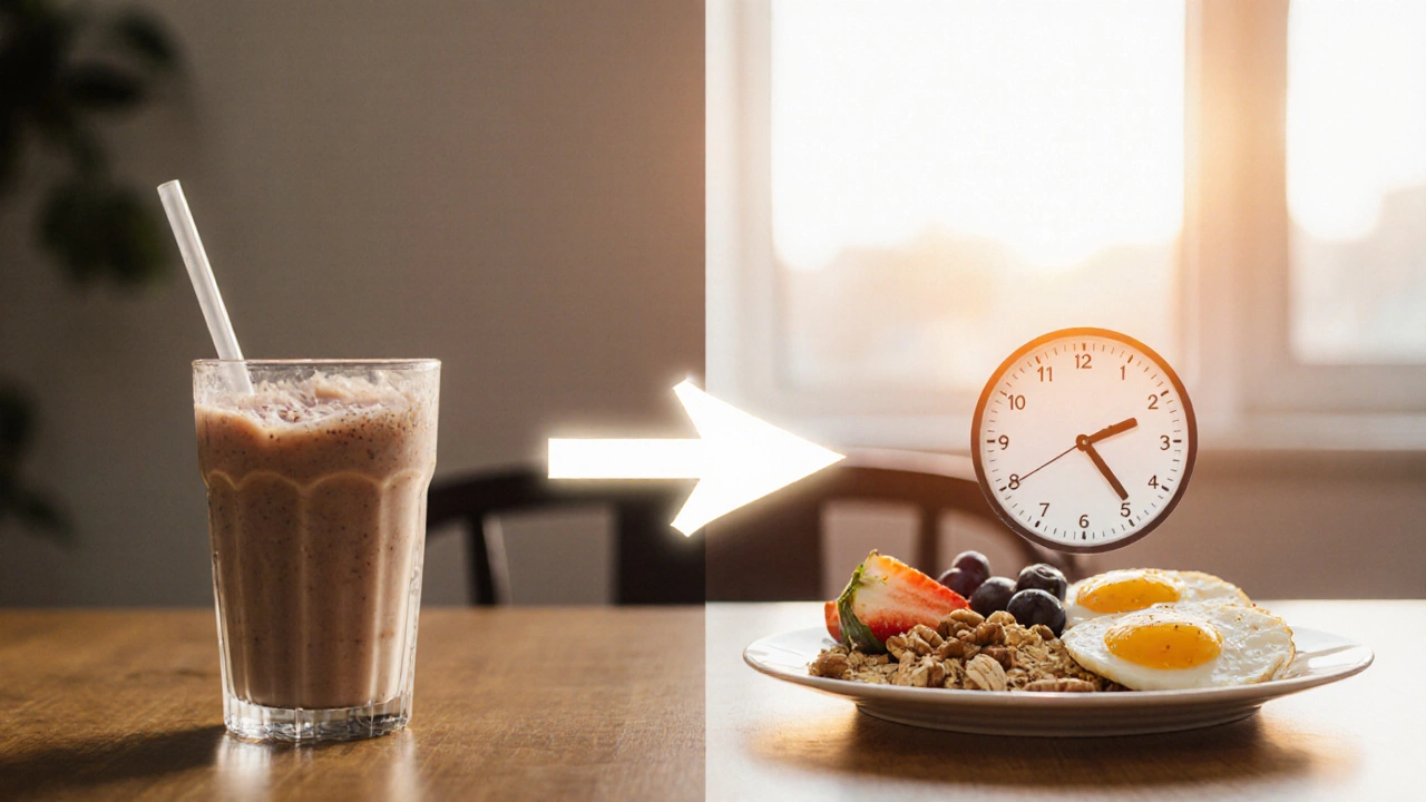 Два этапа завтрака: протеиновый коктейль и полноценная еда с интервалом в 40 минут.