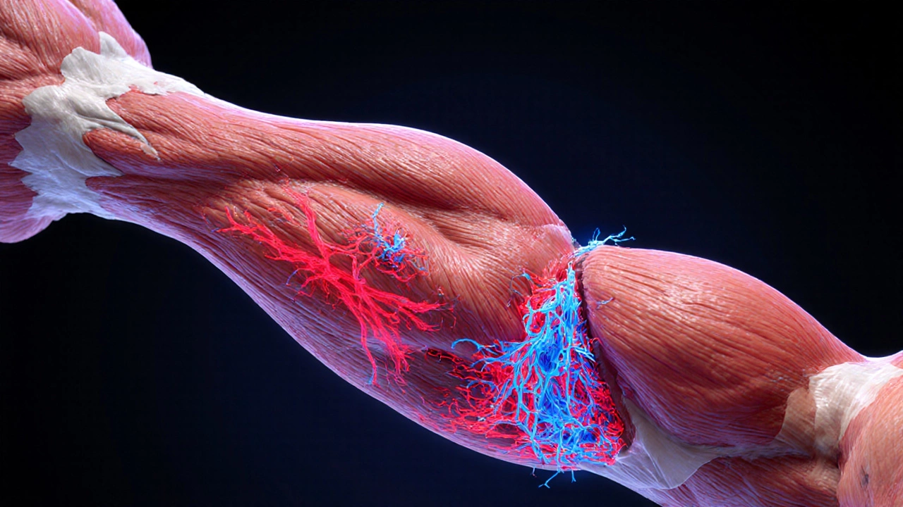 Микроскопическое изображение мышечного волокна с восстановлением волокон.