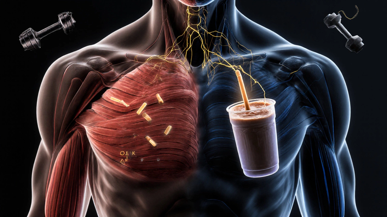 Прозрачное тело с потоками аминокислот, восстанавливающих мышцы после сна.