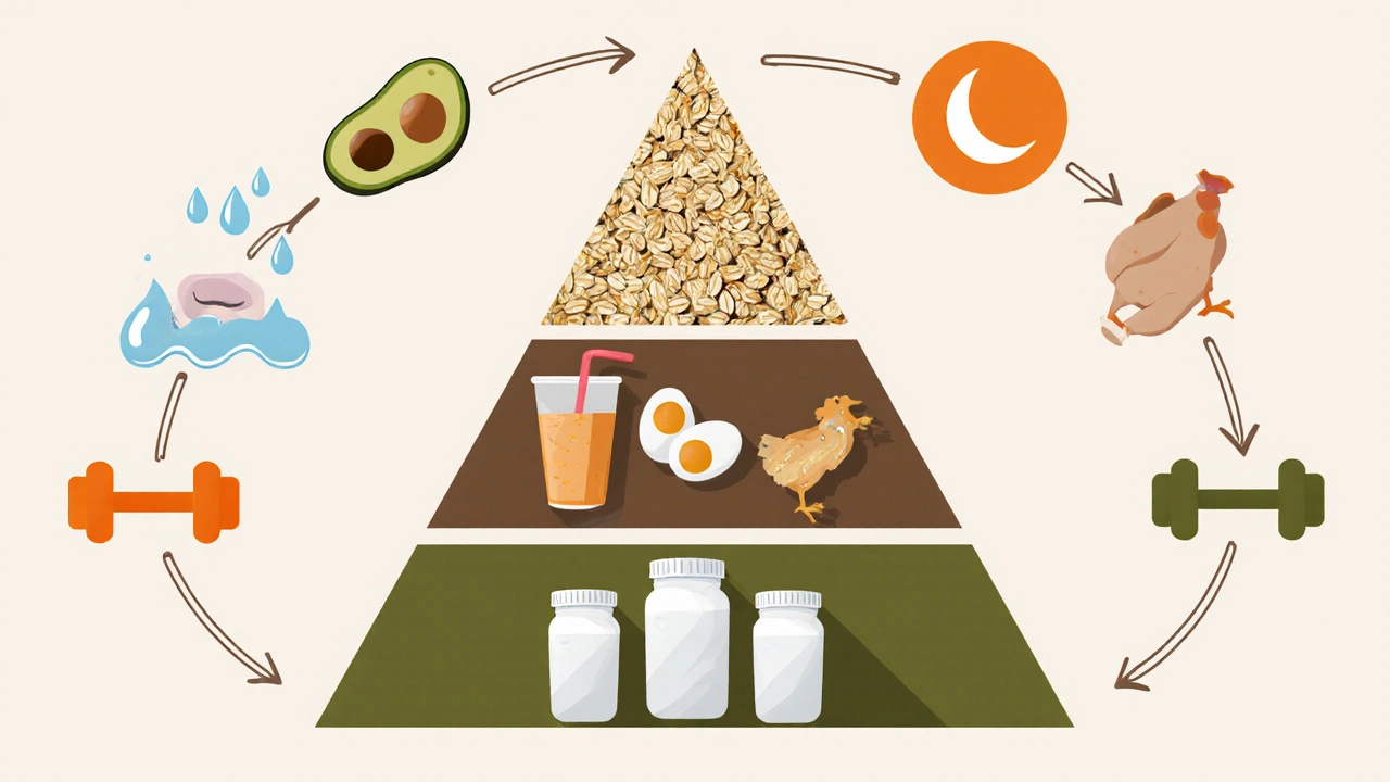 Сбалансированная система набора веса: питание, сон, вода и тренировки.