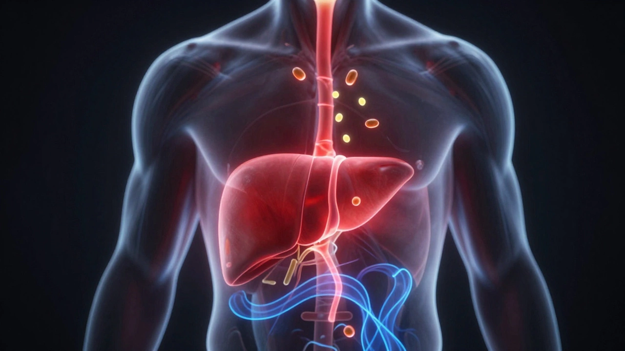 Прозрачное тело с активными печенью и почками, где аминокислоты превращаются в глюкозу.