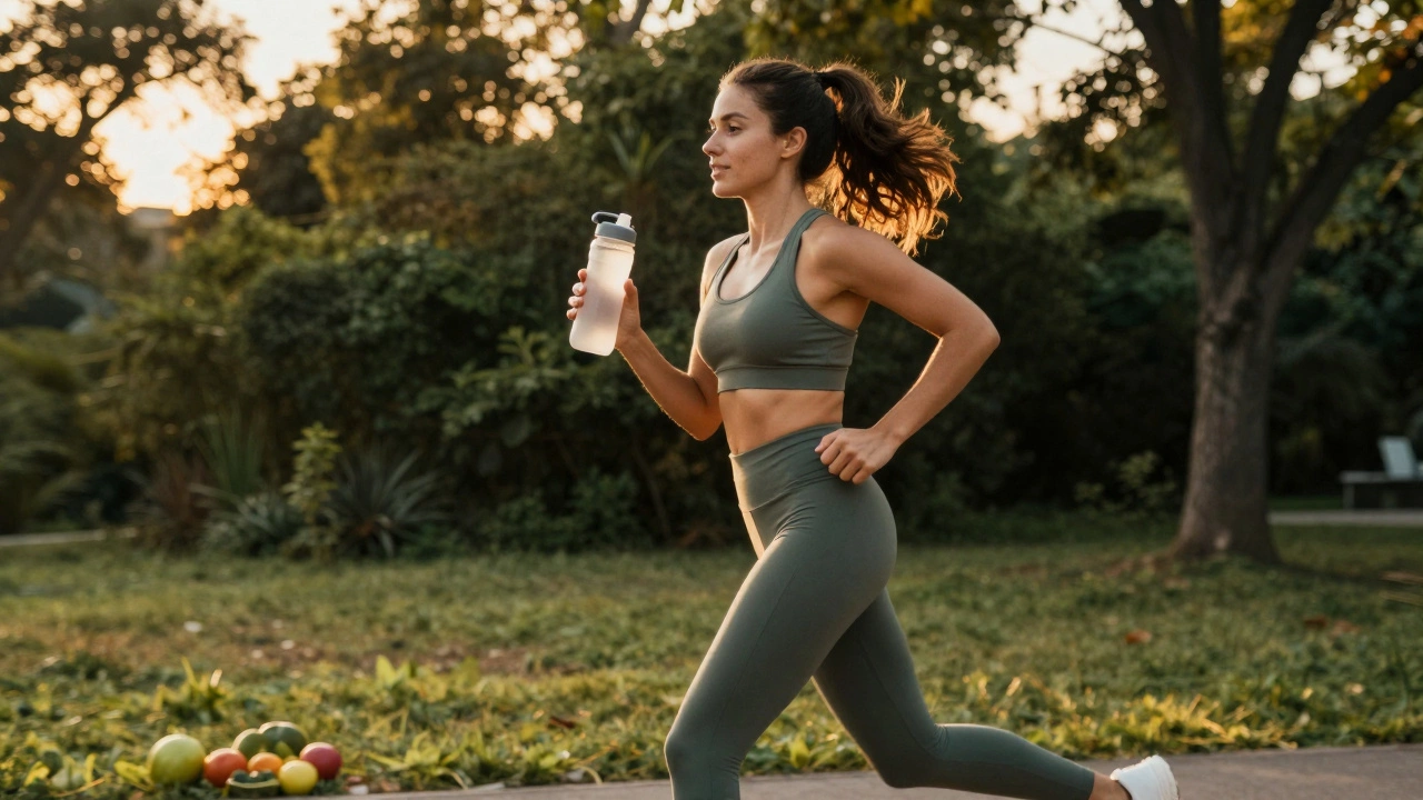 Активная женщина после тренировки на природе