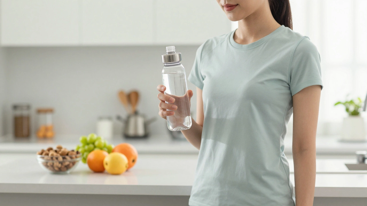 Активный человек с бутылкой воды после тренировки