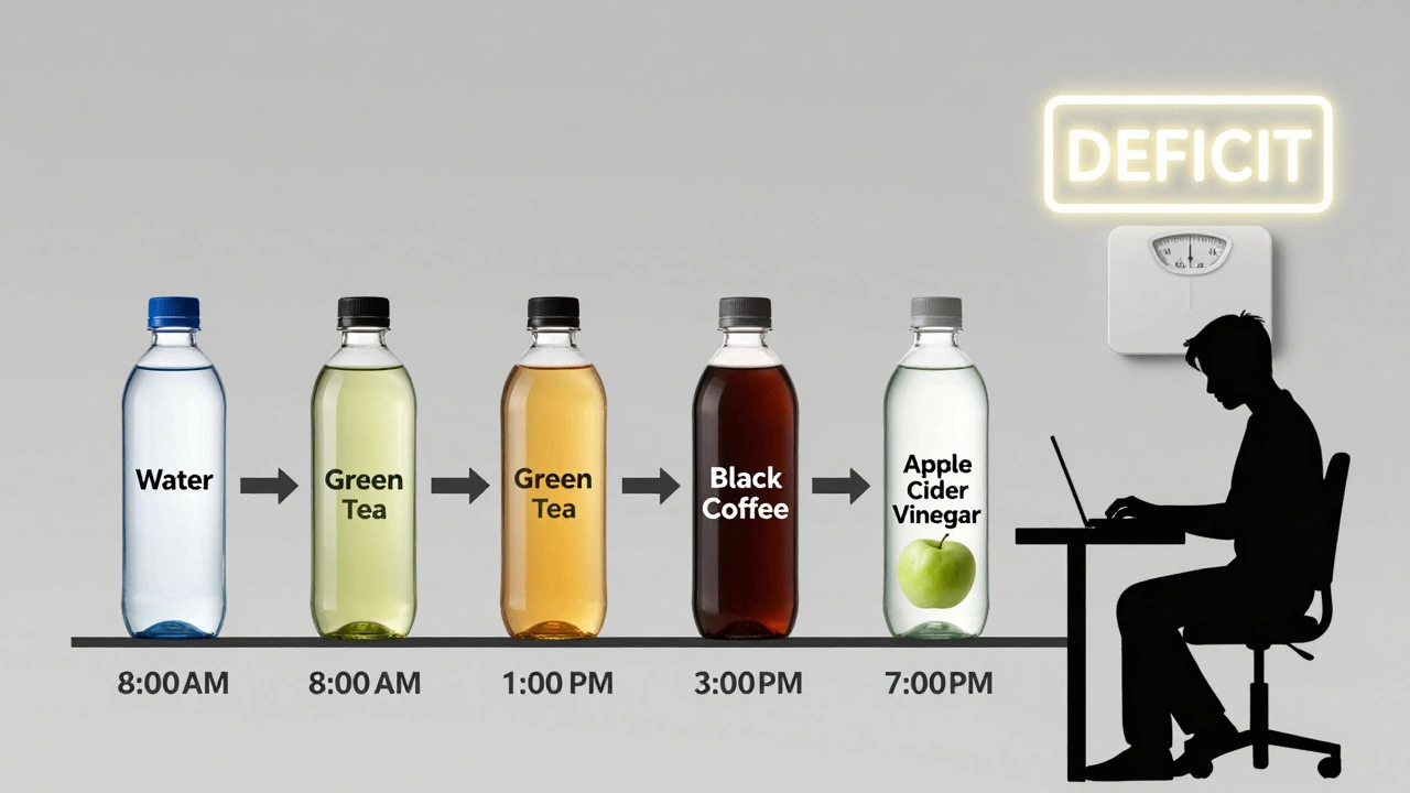 Четыре напитка вдоль временной шкалы, показывающие оптимальное расписание при похудении.