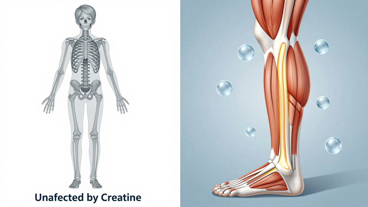 Сравнение анатомии роста кости и действия креатина в мышцах без текста и надписей.