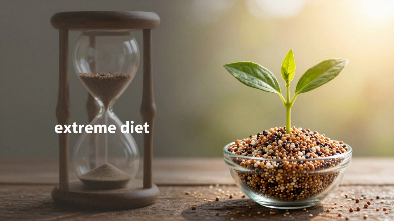 Концептуальное изображение перехода от строгой диеты к сбалансированному питанию