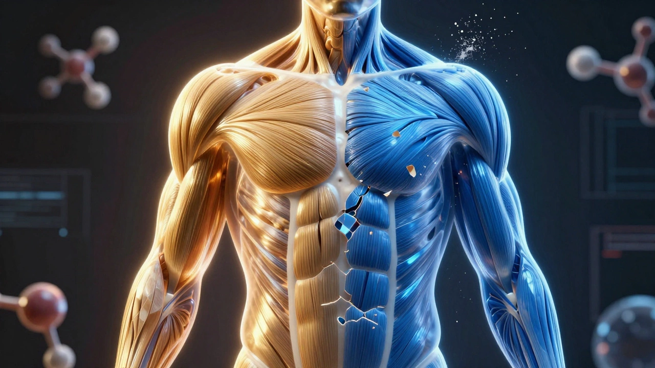 Концептуальное изображение процесса потери мышечной массы при голодании