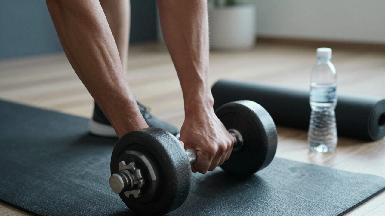 Крупный план руки с гантелью во время силовой тренировки