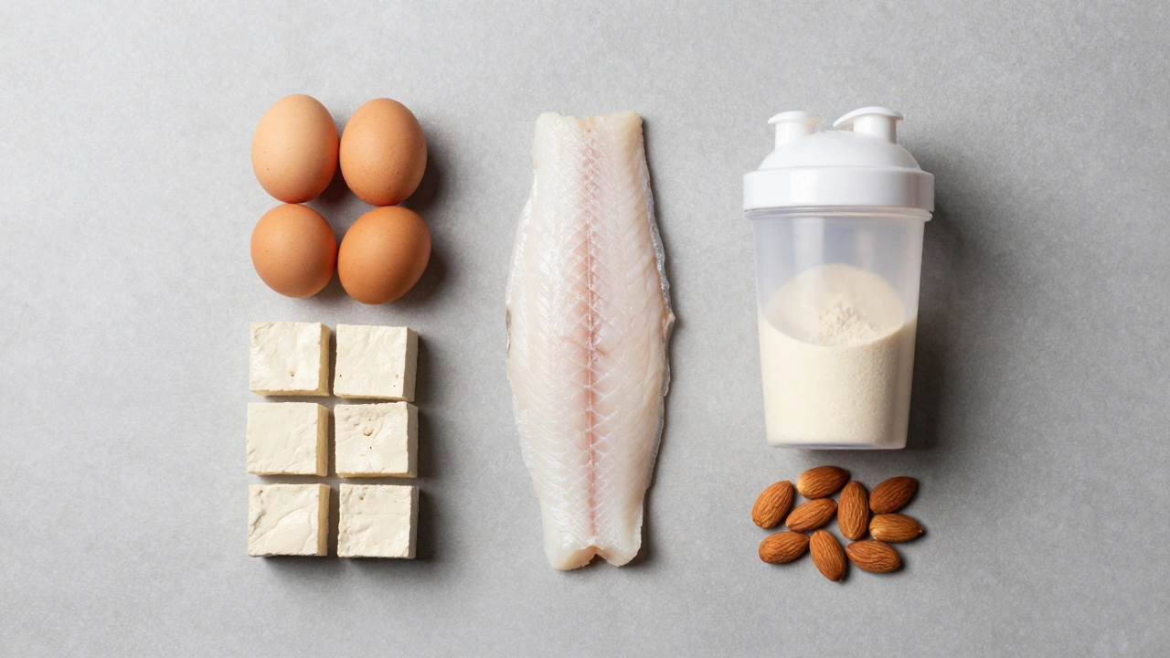 Разнообразие белковых продуктов: яйца, рыба, тофу